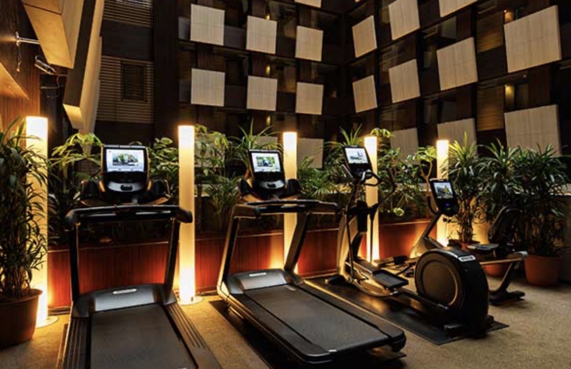 Hotel fitness centre with treadmills and elliptical machines